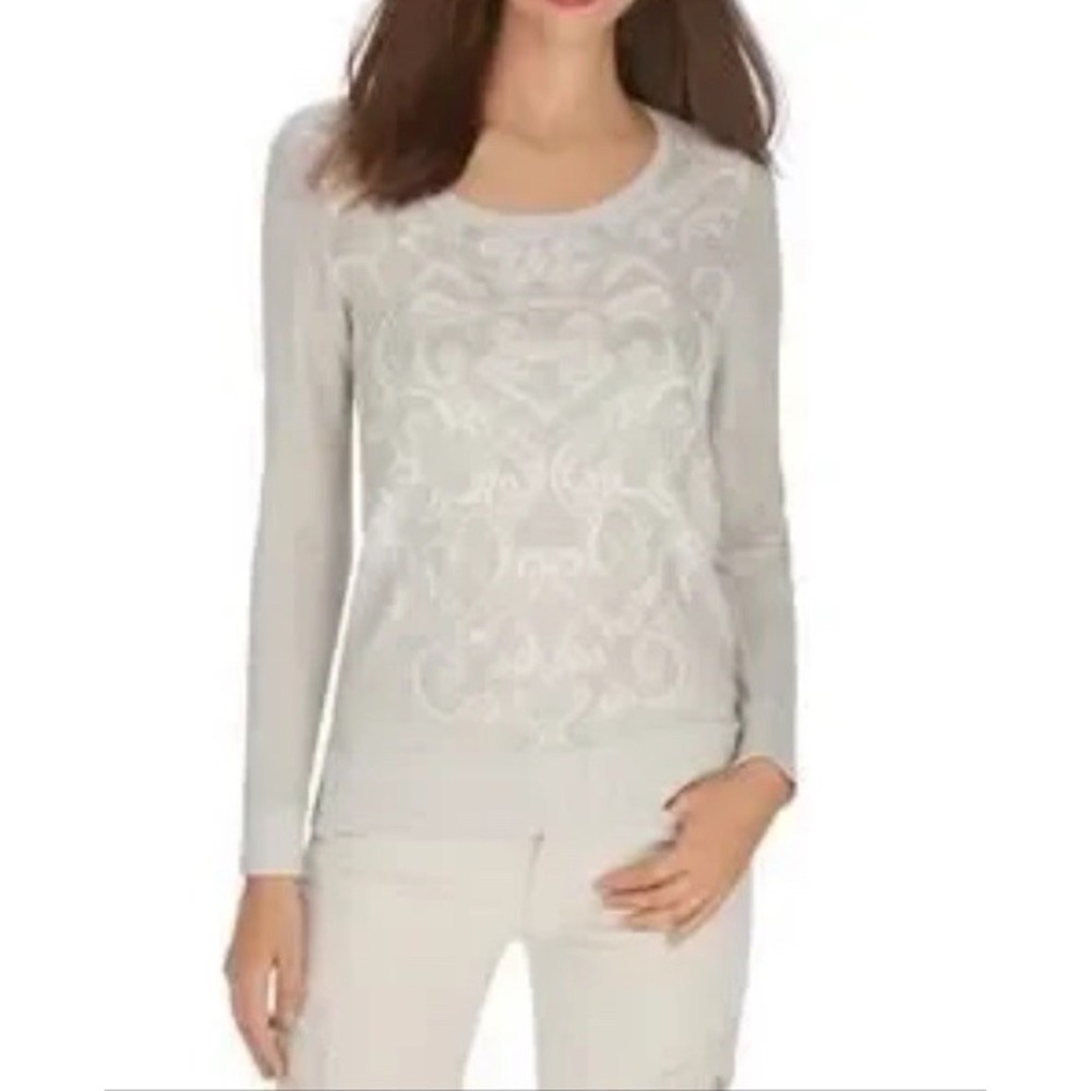 White House Black Market Women's Sweater M Metallic Sheer Knit Embellished